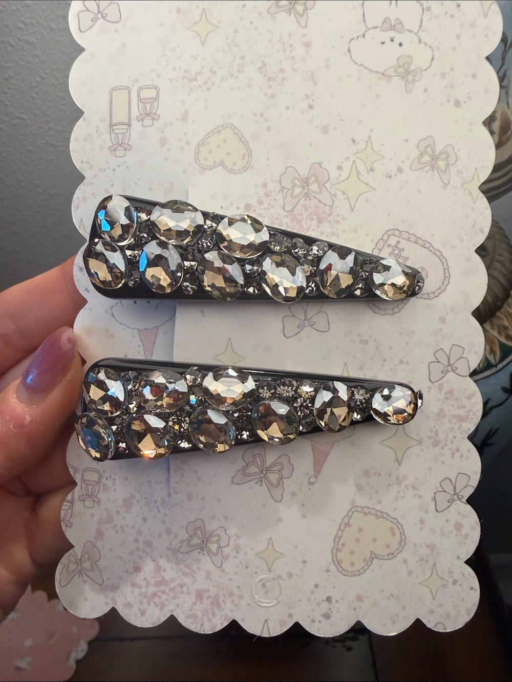 BLING Rhinestone Embellished Silver-Tone Hair Clips - Women Accessories